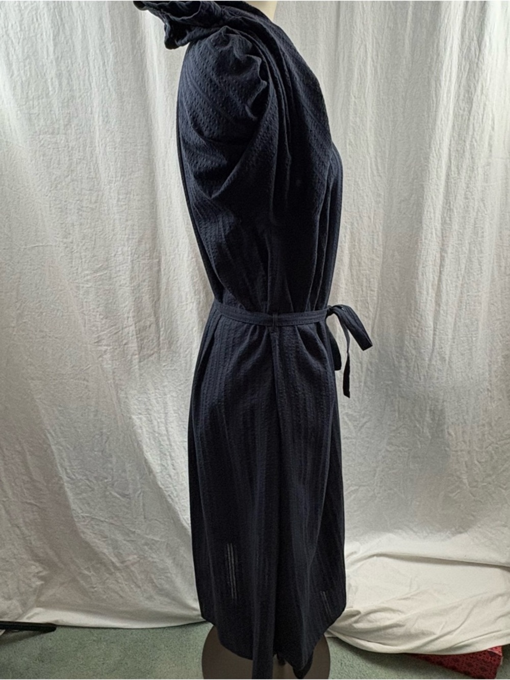 Uniqlo Navy Cotton Dobby Peasant Dress with 3/4 sleeves M - Picture 6 of 13